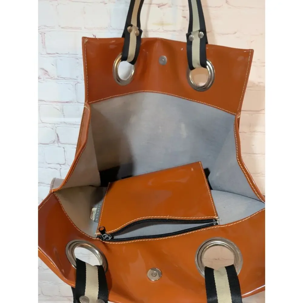 VTG Joyeuse Made France Burnt Orange Brown Patent Grommet Tote Bag Modele Depose
